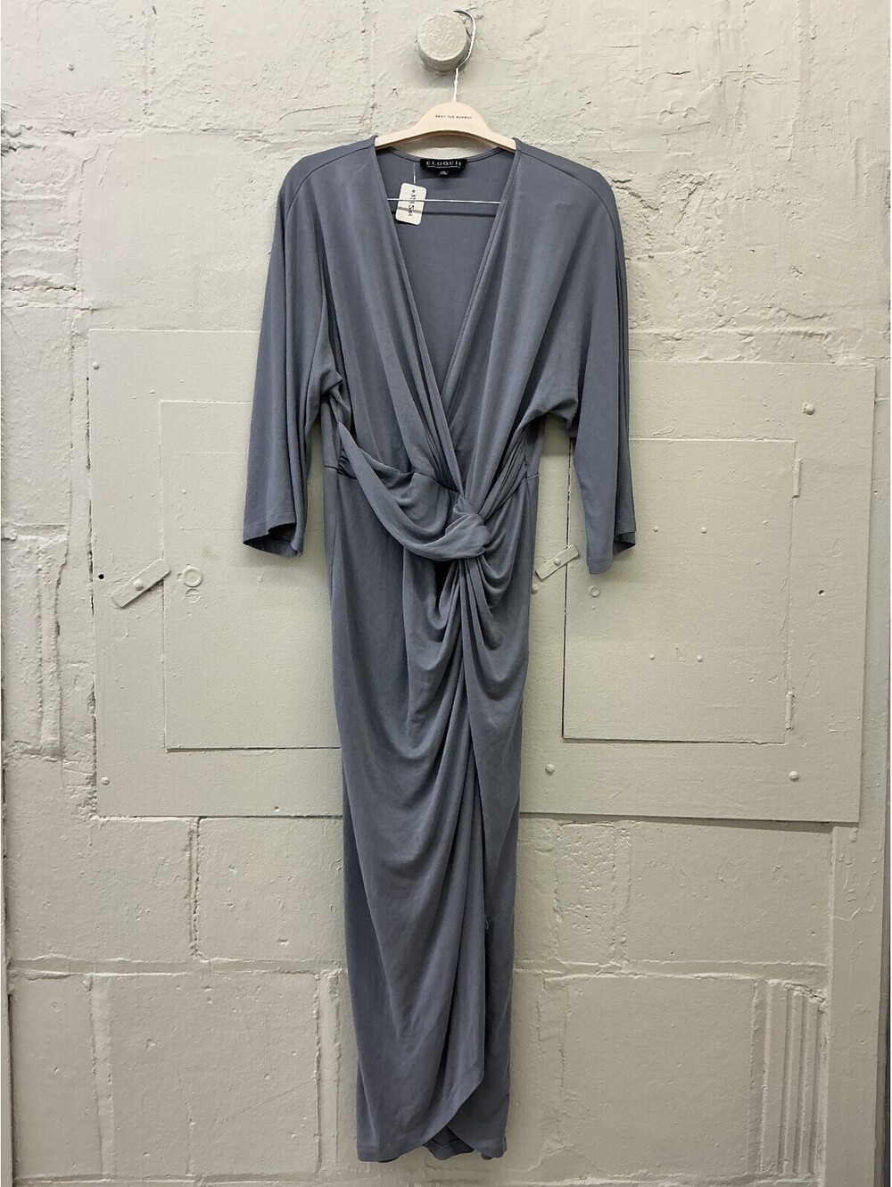 Eloquii Women's Gray Long Sleeve jersey knit twist-front Maxi Dress
